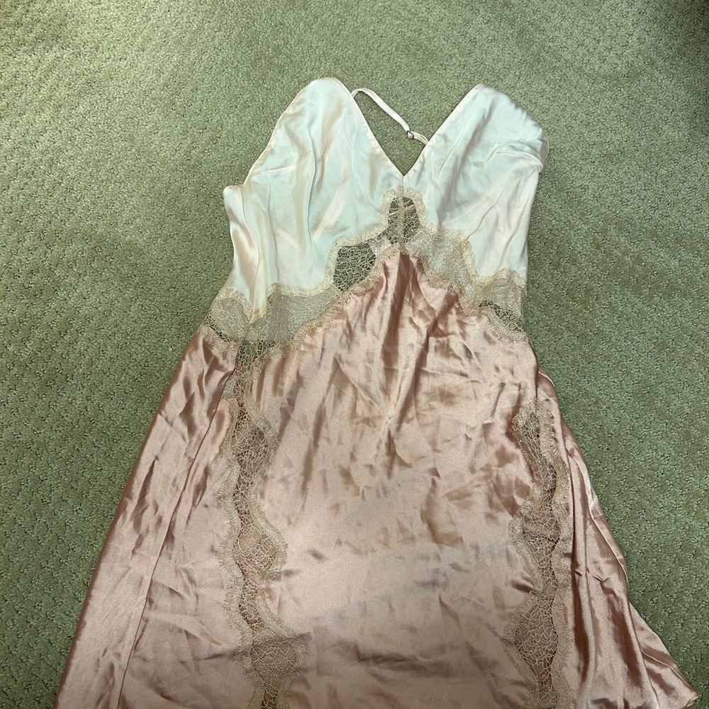 Victoria's Secret Satin Chemise with Lace in Cream and Tan